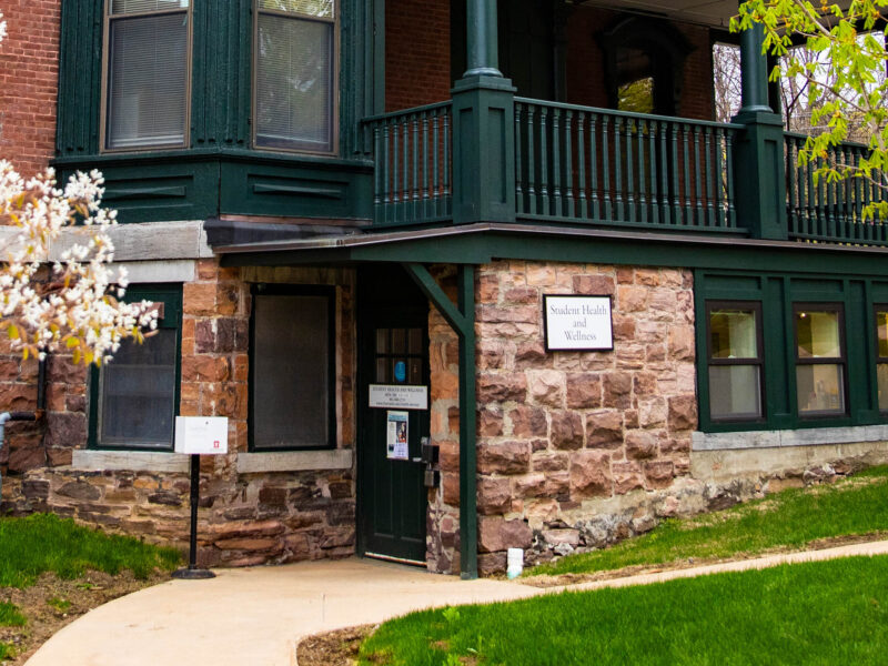exterior shot of the entrance to the student health and wellness building