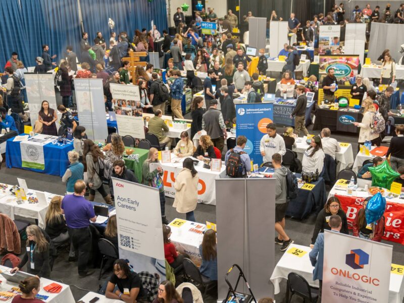 a photo of the career fair filled with students and employers