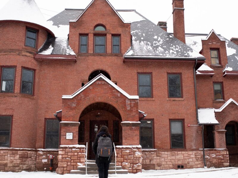 Victorian mansion in the snow